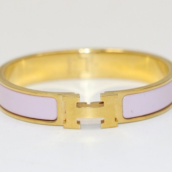 Hermes Gold Tone White Clic Clac Bracelet - Rose Candeur